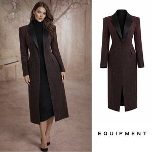 NEW Equipment Long Wool-Blend Blocked Arostide Burgundy Tailored Coat
